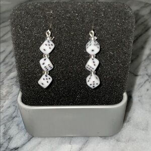 Chic Retro Black & White Dice Drop Earrings